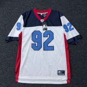 Starter Mens Vintage 92 Football Jersey White Blue Red Mesh V-Neck Size M R4961A